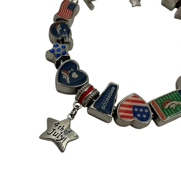 Silver Denver Broncos 4th of July Blue & Orange Charm Bracelet - Picture 3 of 4